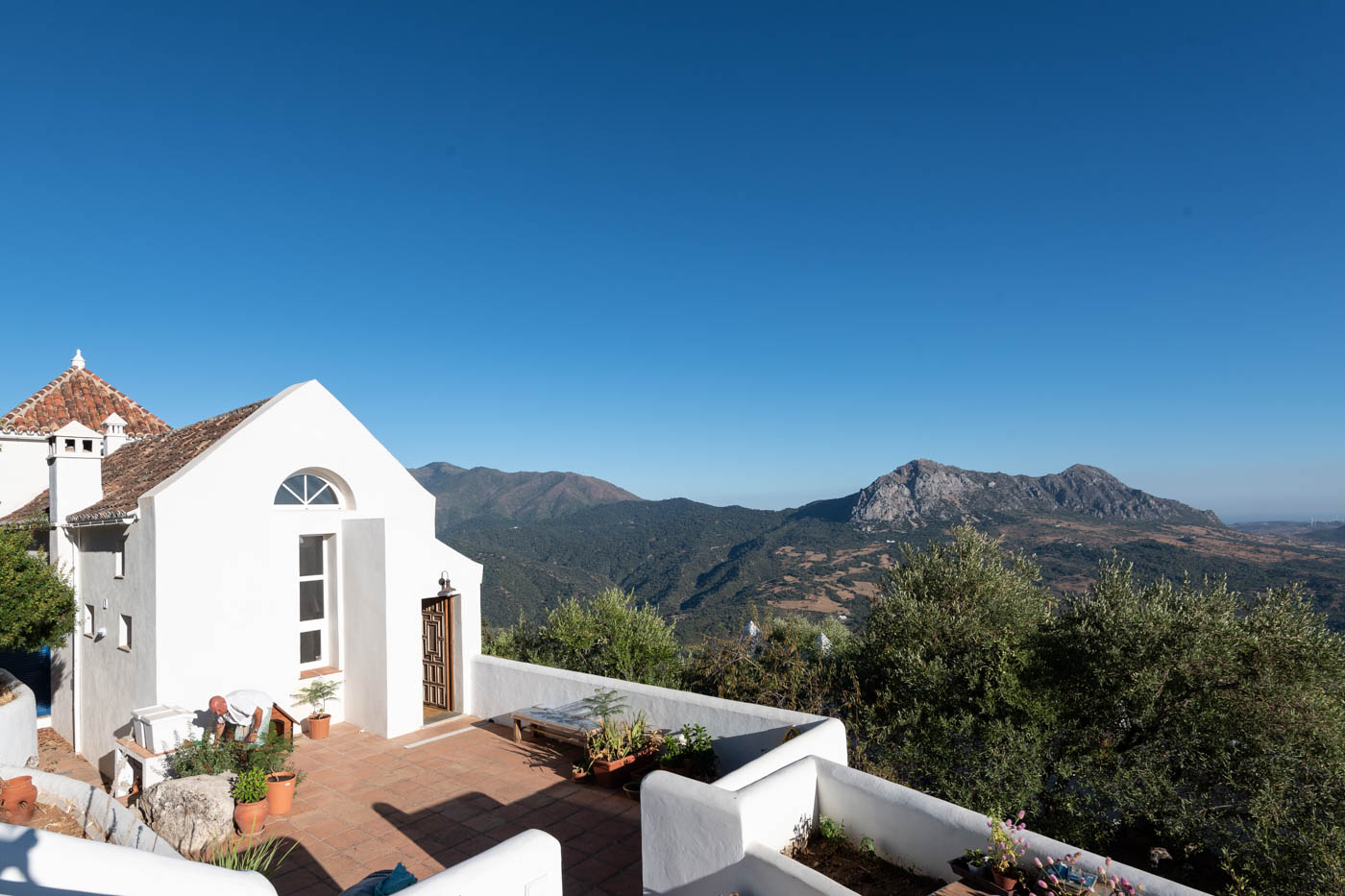 Terraces with superb panoramic views as far as the sea and Morocco